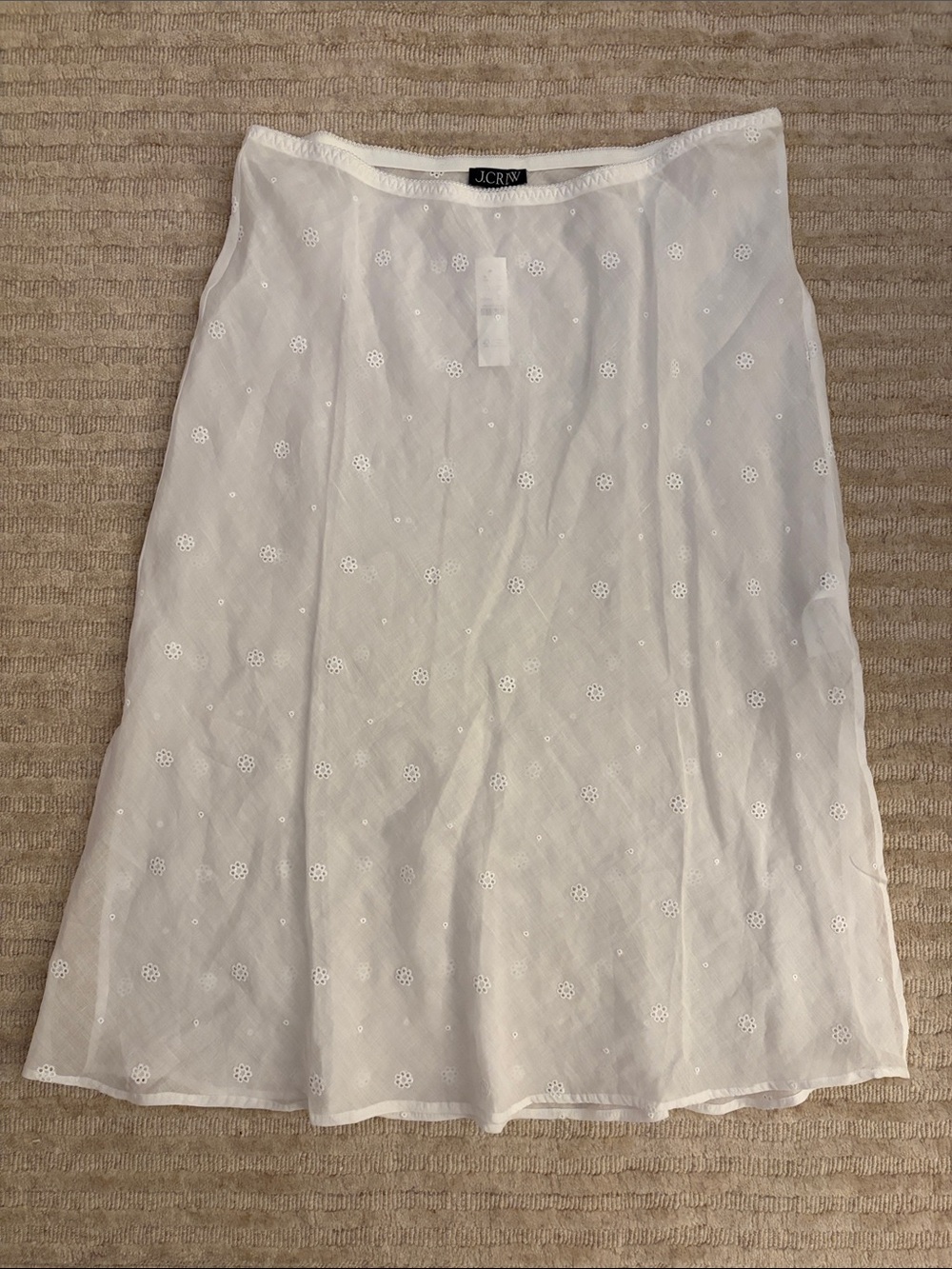 NWT J. Crew White Eyelet Slip Skirt in Ramie Size X-Large